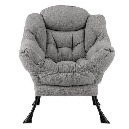 Ergonomic Sherpa Upholstered Accent Chair with Head Pillow and Side Pocket – Grey
