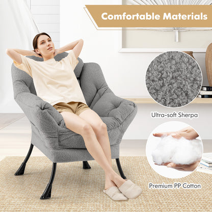 Ergonomic Sherpa Upholstered Accent Chair with Head Pillow and Side Pocket – Grey