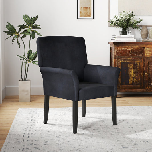 Modern Upholstered Guest Armchair with Curved Back and Solid Rubber Wood Legs in Black