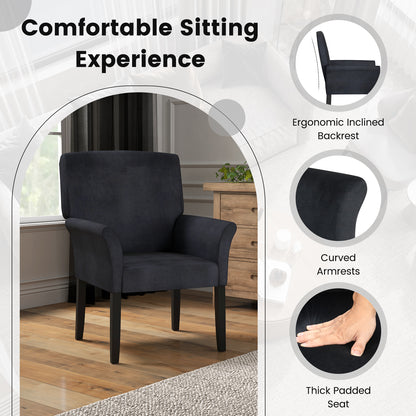 Modern Upholstered Guest Armchair with Curved Back and Solid Rubber Wood Legs in Black