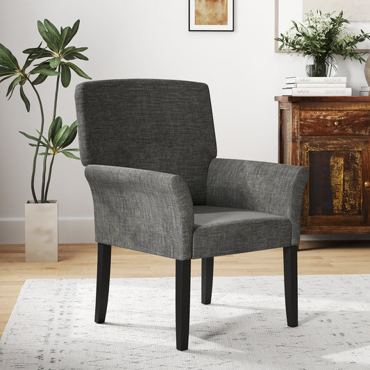 Modern Upholstered Guest Armchair with Curved Back and Solid Rubber Wood Legs in Grey