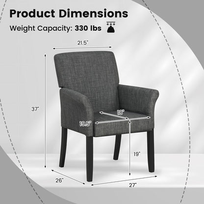 Modern Upholstered Guest Armchair with Curved Back and Solid Rubber Wood Legs in Grey