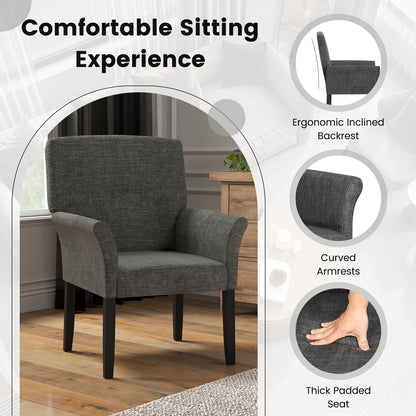 Modern Upholstered Guest Armchair with Curved Back and Solid Rubber Wood Legs in Grey