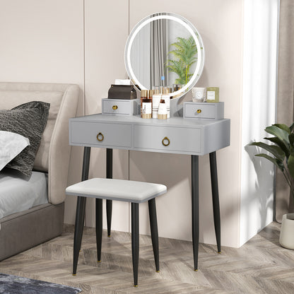 Modern Vanity Table Set with LED Mirror and Storage – Grey