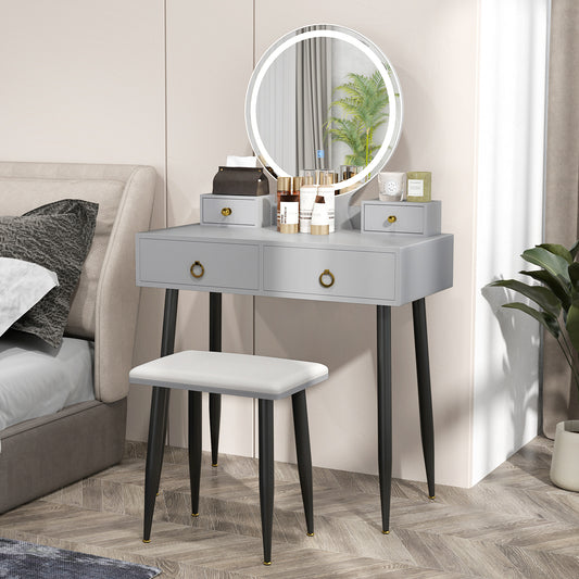 Modern Vanity Table Set with LED Mirror and Storage – Grey