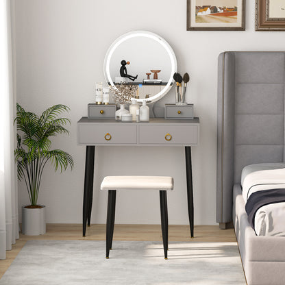 Modern Vanity Table Set with LED Mirror and Storage – Grey