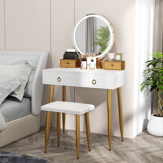 Modern Vanity Table Set with LED Mirror and Storage – White