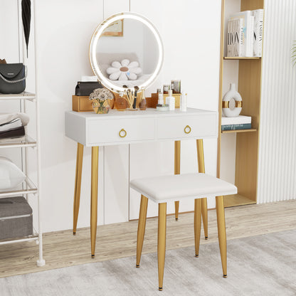 Modern Vanity Table Set with LED Mirror and Storage – White