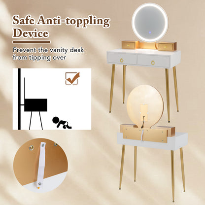 Modern Vanity Table Set with LED Mirror and Storage – White