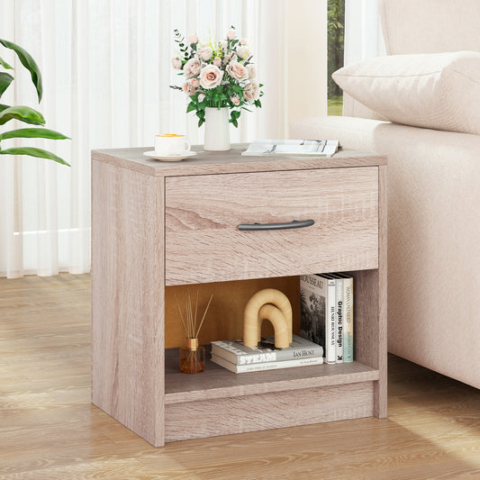 Nightstand with Drawer and Open Shelf for Bedroom or Living Room - Natural