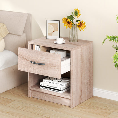 Nightstand with Drawer and Open Shelf for Bedroom or Living Room - Natural