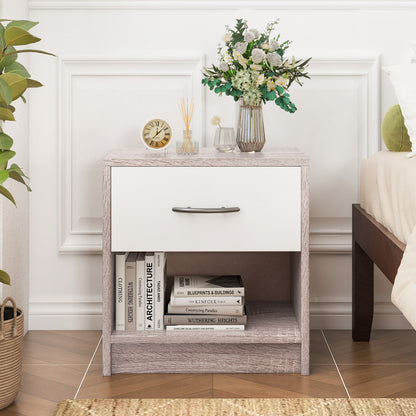 Nightstand with Drawer and Open Shelf for Bedroom or Living Room - Light Grey