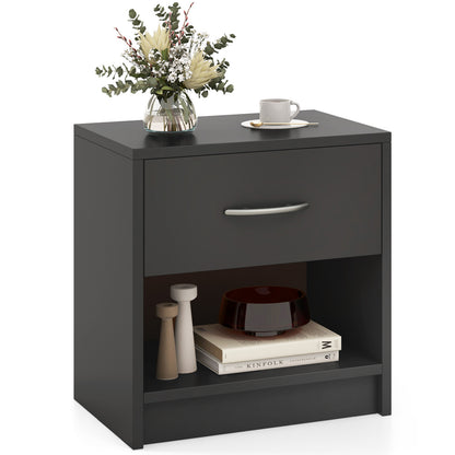 Nightstand with Drawer and Open Shelf for Bedroom or Living Room - Grey