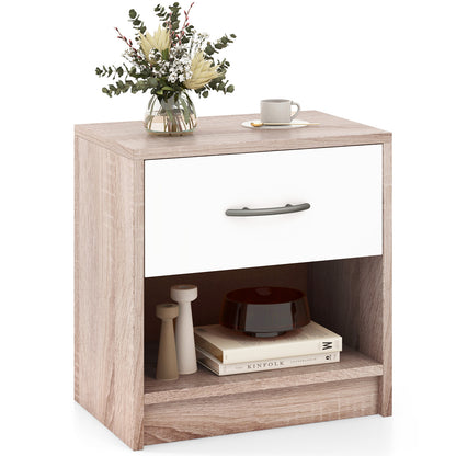 Nightstand with Drawer and Open Shelf for Bedroom or Living Room - Natural & White