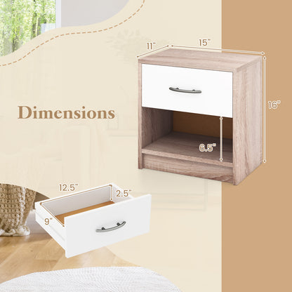 Nightstand with Drawer and Open Shelf for Bedroom or Living Room - Natural & White