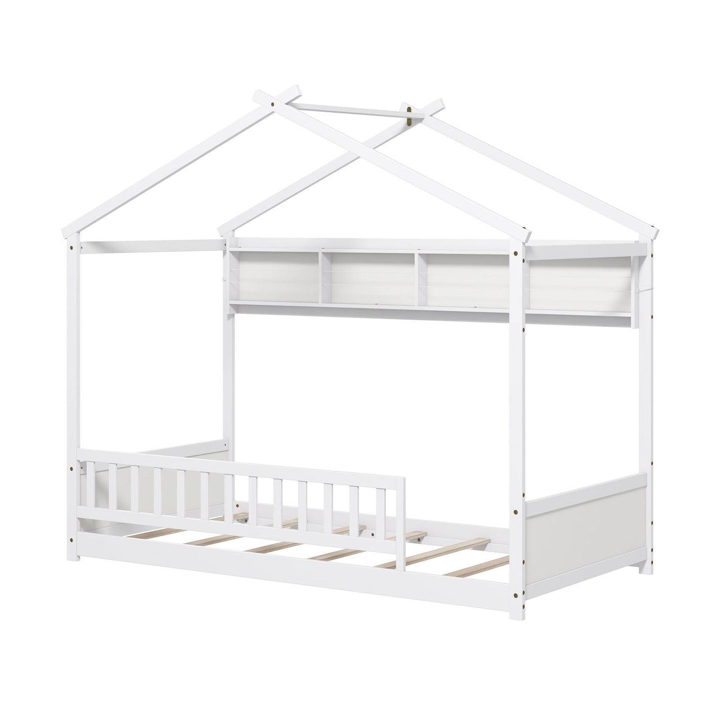 Twin Size House-Shaped Bed Frame with Storage Shelf and Headboard – White