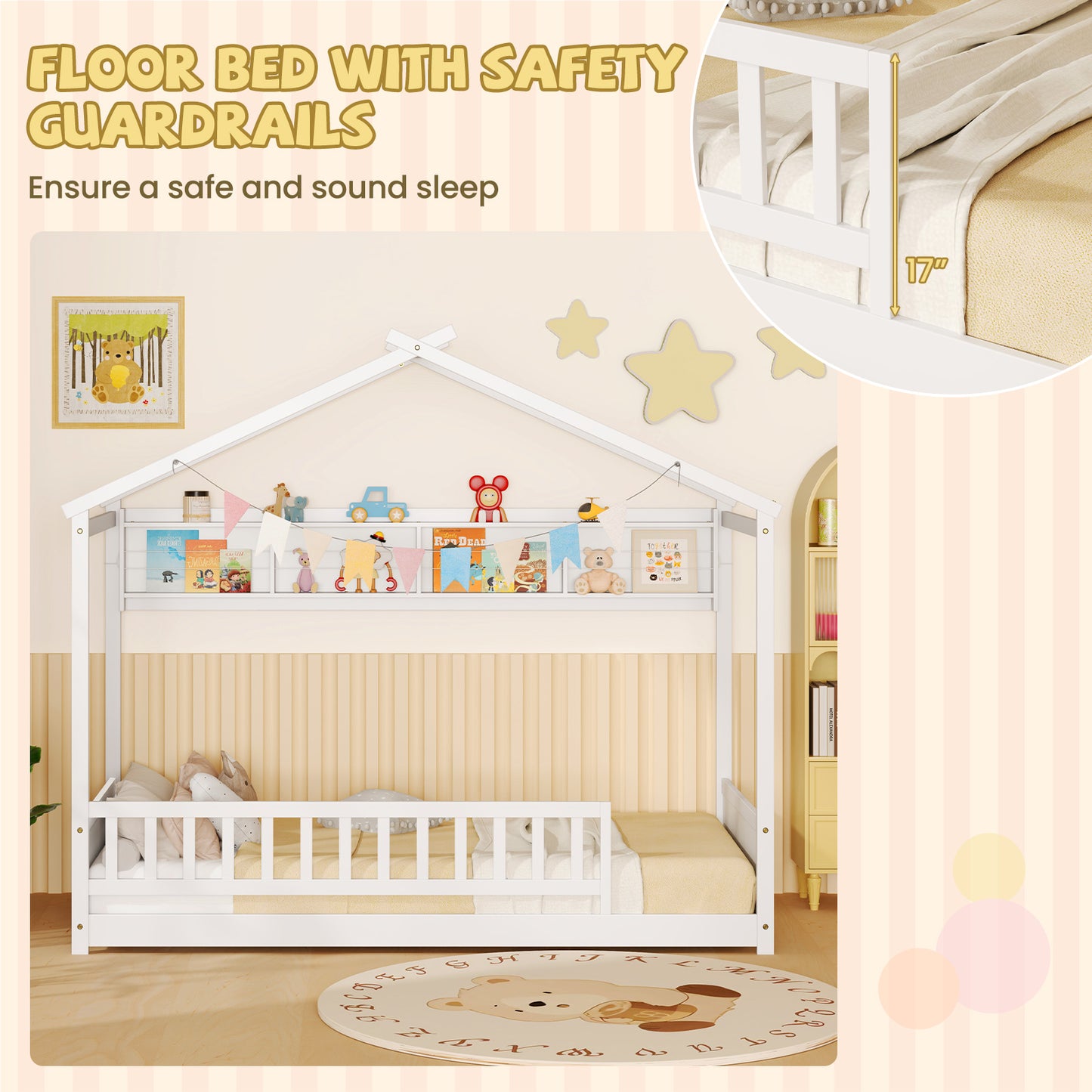 Twin Size House-Shaped Bed Frame with Storage Shelf and Headboard – White