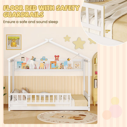 Twin Size House-Shaped Bed Frame with Storage Shelf and Headboard – White