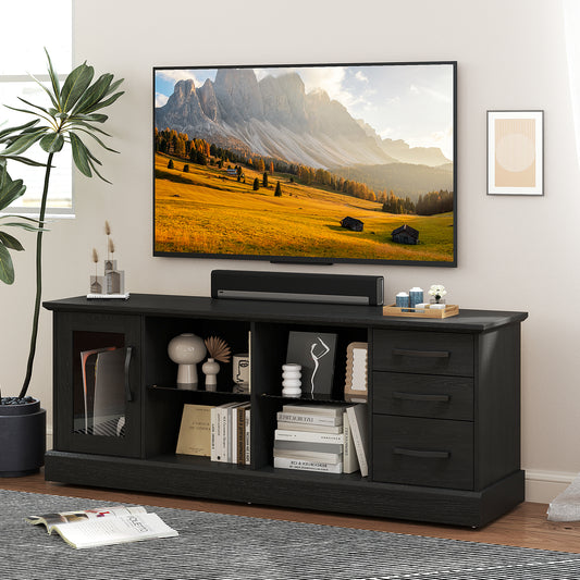 Media Console Table 63 Inch with 3 Drawers 2 Glass Shelves Supports TVs up to 73 Inches - Black