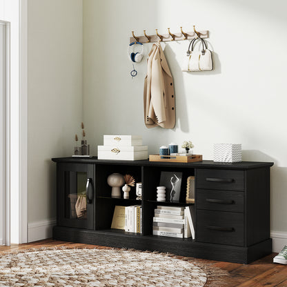 Media Console Table 63 Inch with 3 Drawers 2 Glass Shelves Supports TVs up to 73 Inches - Black