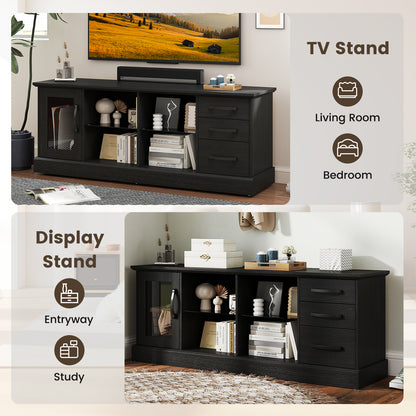 Media Console Table 63 Inch with 3 Drawers 2 Glass Shelves Supports TVs up to 73 Inches - Black