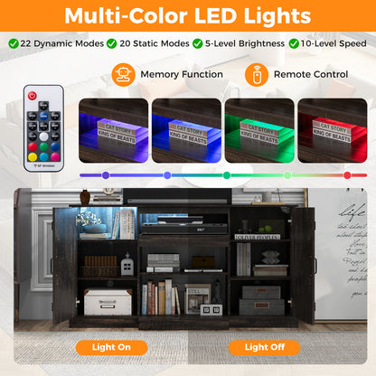 Rustic LED TV Stand with Adjustable Shelves for TVs up to 68 Inches, 20 Color Display, 58 Inch Console