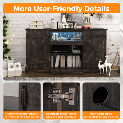 Rustic LED TV Stand with Adjustable Shelves for TVs up to 68 Inches, 20 Color Display, 58 Inch Console