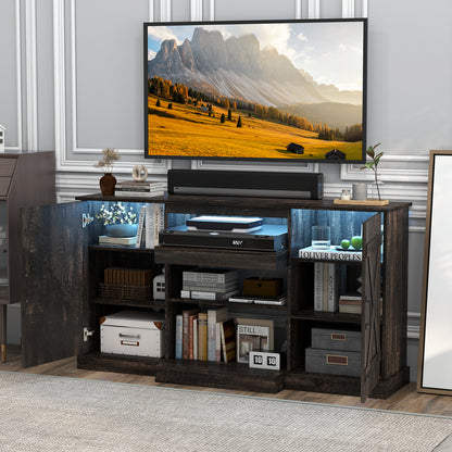 Rustic LED TV Stand with Adjustable Shelves for TVs up to 68 Inches, 20 Color Display, 58 Inch Console