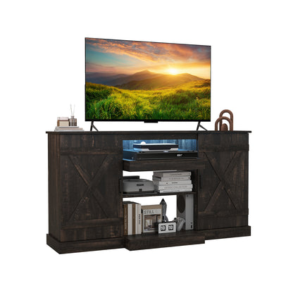 Rustic LED TV Stand with Adjustable Shelves for TVs up to 68 Inches, 20 Color Display, 58 Inch Console