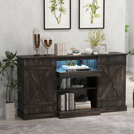 Rustic LED TV Stand with Adjustable Shelves for TVs up to 68 Inches, 20 Color Display, 58 Inch Console