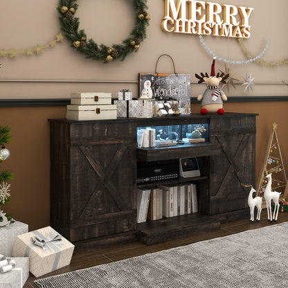 Rustic LED TV Stand with Adjustable Shelves for TVs up to 68 Inches, 20 Color Display, 58 Inch Console