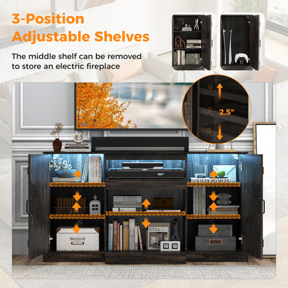 Rustic LED TV Stand with Adjustable Shelves for TVs up to 68 Inches, 20 Color Display, 58 Inch Console