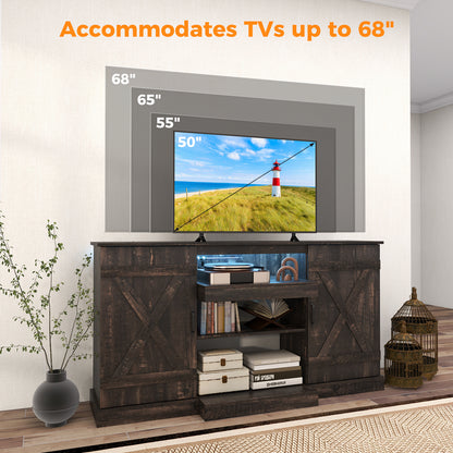 Rustic LED TV Stand with Adjustable Shelves for TVs up to 68 Inches, 20 Color Display, 58 Inch Console