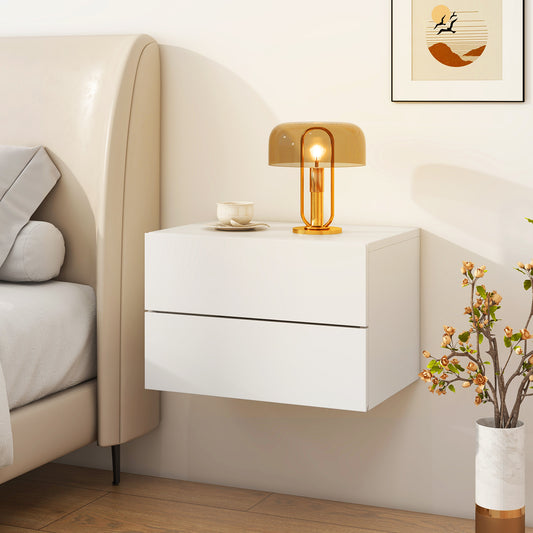 Wall Mounted Nightstand with 2 Drawers and Storage Shelf in White