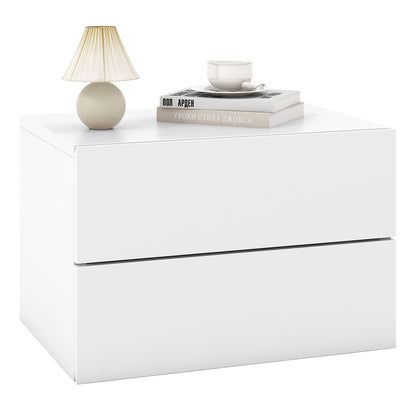 Wall Mounted Nightstand with 2 Drawers and Storage Shelf in White