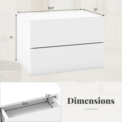 Wall Mounted Nightstand with 2 Drawers and Storage Shelf in White