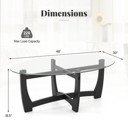 Elegant Oval Coffee Table with Tempered Glass Top and Durable Rubber Wood Legs