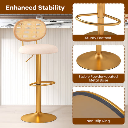360° Swivel Velvet Bar Stools with Adjustable Height and PE Rattan Backrest – Set of 2