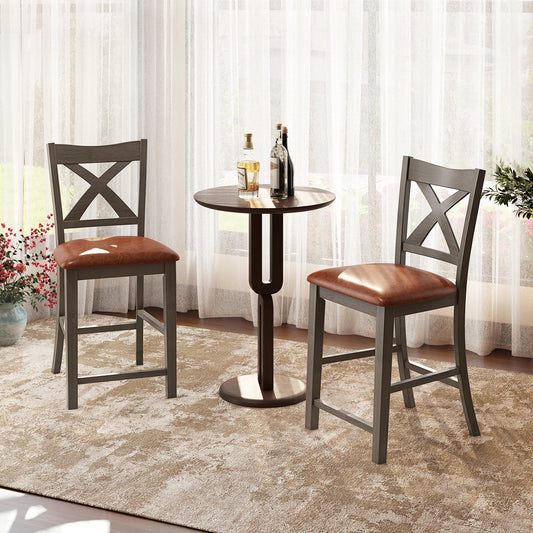 2-Piece Bar Stool Set with Cross Back and Faux Leather Padded Seat