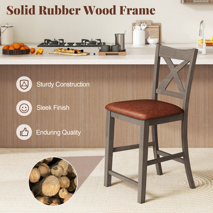 2-Piece Bar Stool Set with Cross Back and Faux Leather Padded Seat