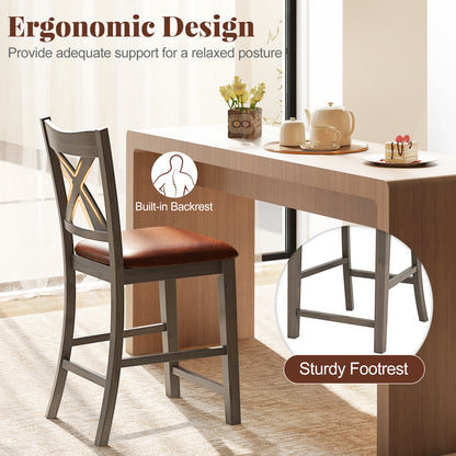 2-Piece Bar Stool Set with Cross Back and Faux Leather Padded Seat