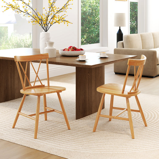 Farmhouse Dining Chairs with Solid Rubber Wood Frame Set of 2 Natural
