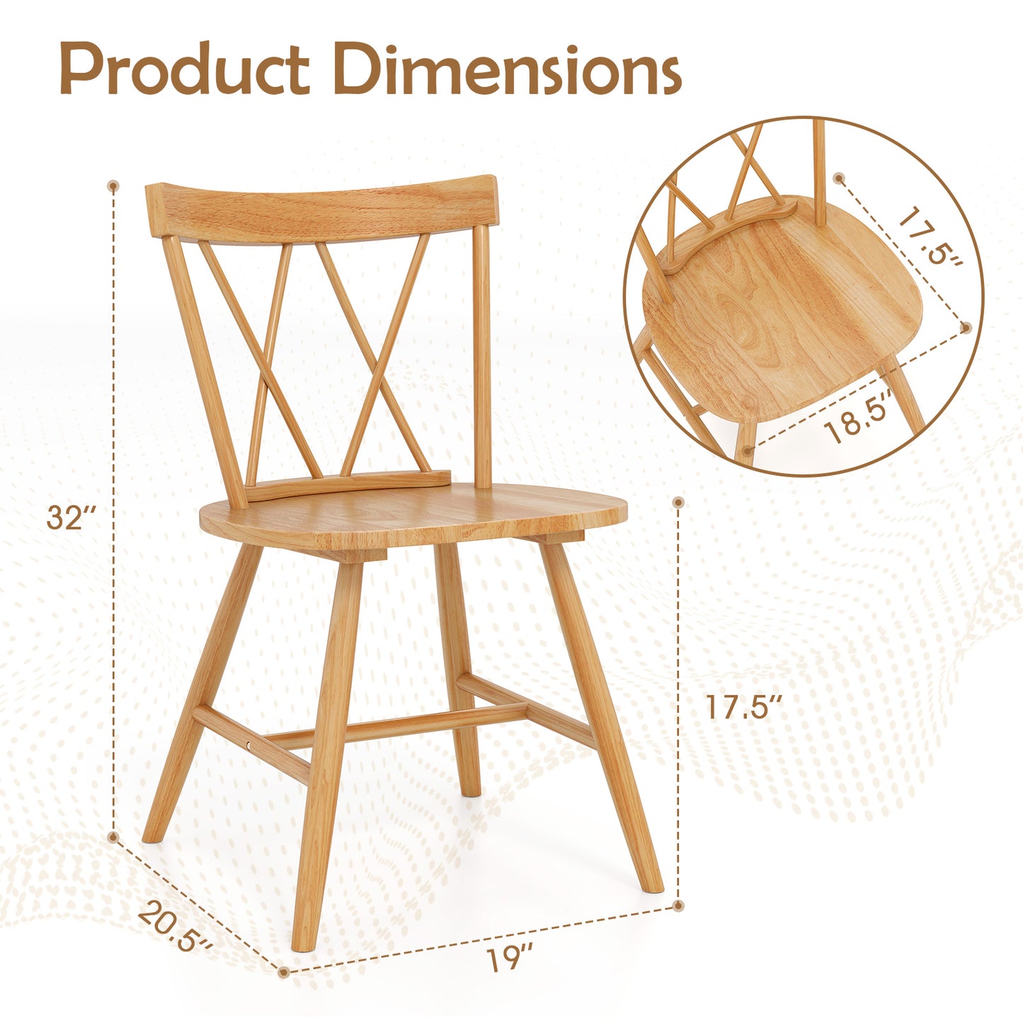 Farmhouse Dining Chairs with Solid Rubber Wood Frame Set of 2 Natural