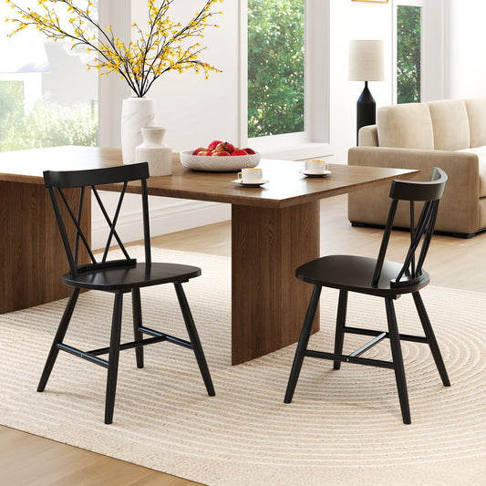 Farmhouse Dining Chairs with Solid Rubber Wood Frame Set of 2 Black