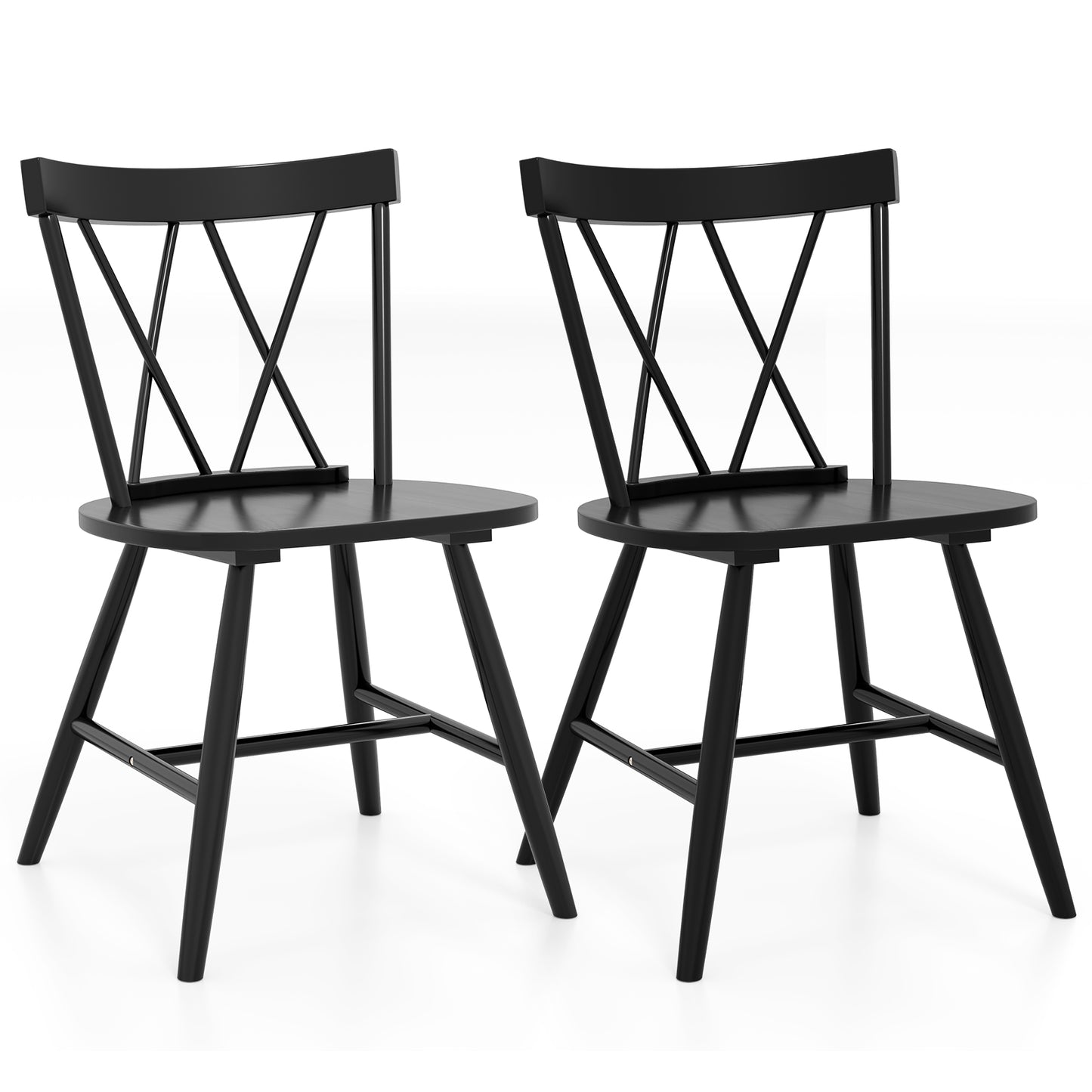 Farmhouse Dining Chairs with Solid Rubber Wood Frame Set of 2 Black