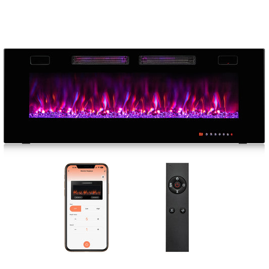 50/60/72 Inch Ultra-Thin Electric Fireplace with Decorative Crystals & Smart App Control