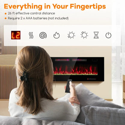 50/60/72 Inch Ultra-Thin Electric Fireplace with Decorative Crystals & Smart App Control