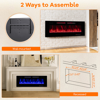 50/60/72 Inch Ultra-Thin Electric Fireplace with Decorative Crystals & Smart App Control