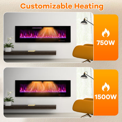 50/60/72 Inch Ultra-Thin Electric Fireplace with Decorative Crystals & Smart App Control