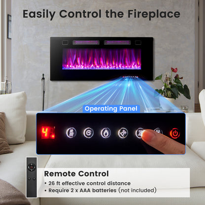 42 Inch Ultra Slim Electric Fireplace with Decorative Crystals & Smart APP Control